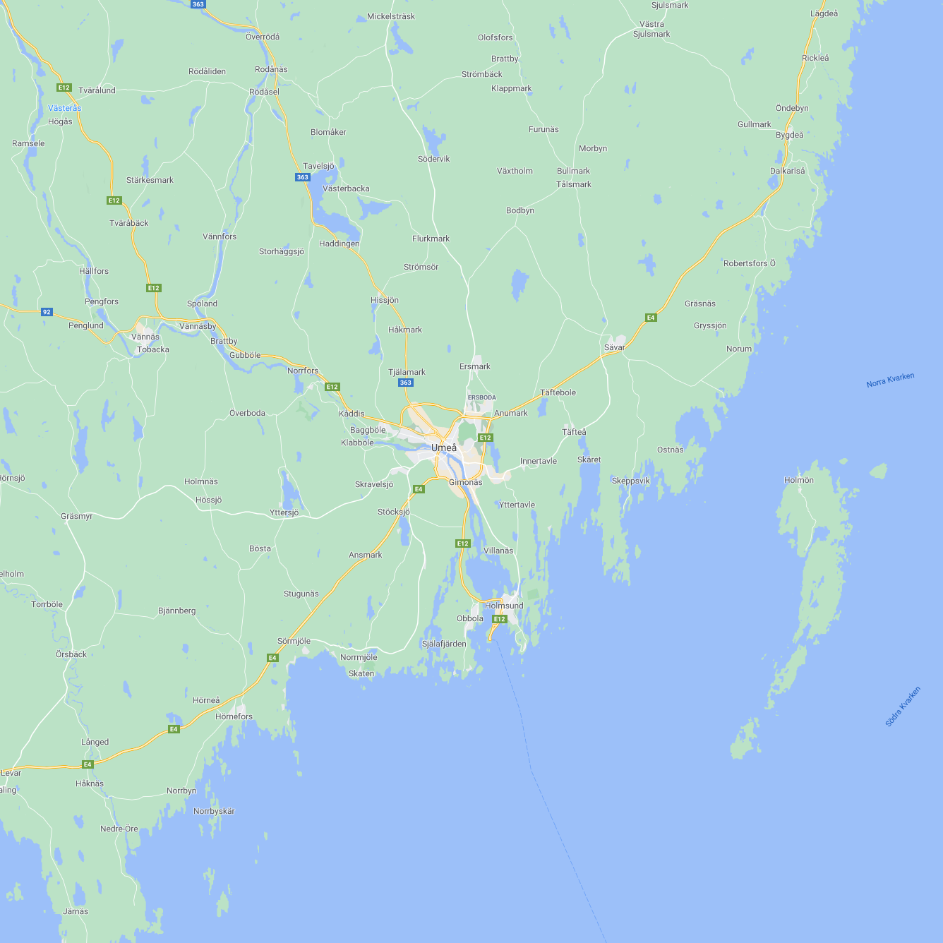 Map over Umeå